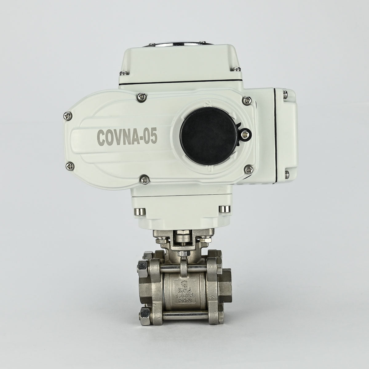ELECTRIC BALL VALVE 1/2" 3 PCE DESIGN SS BODY PTFE SEAL 220 VAC COVNA